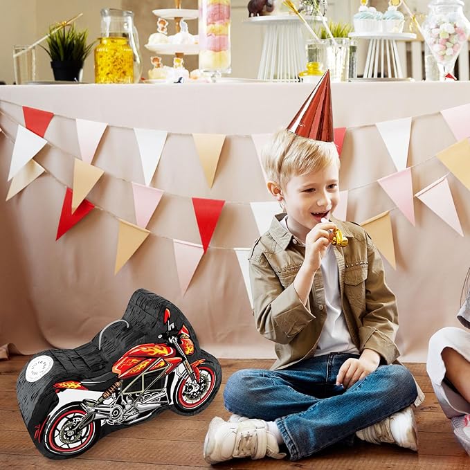 Hooqict Motorcycle Birthday Decorations Motorcycle Car Pinata with Pinata Stick & Blindfold for Kids Boys Racing Car Theme Birthday Party Supplies Decorations