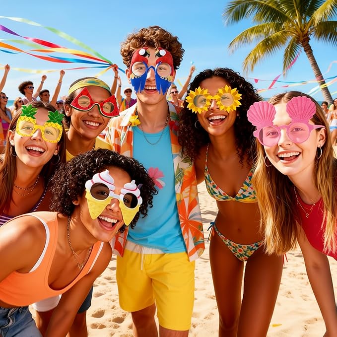 JOYIN 12 Pcs Hawaiian Luau Party Sunglasses, Summer Pool Party Decorations, Tropical Glasses for Girls Hawaiian Outfit, Cool Party Favors & Theme Supplies