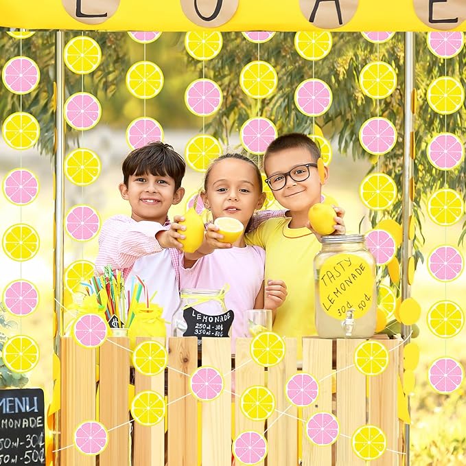 Duraaamo 8 Packs Lemon Party Banner Decorations Pink Lemon Paper Garland Summer Paper Hanging Cutouts Summer Fruit Theme Banners for Wedding Birthday Baby Shower Party Supplies Decoration(Mixed Lemon)