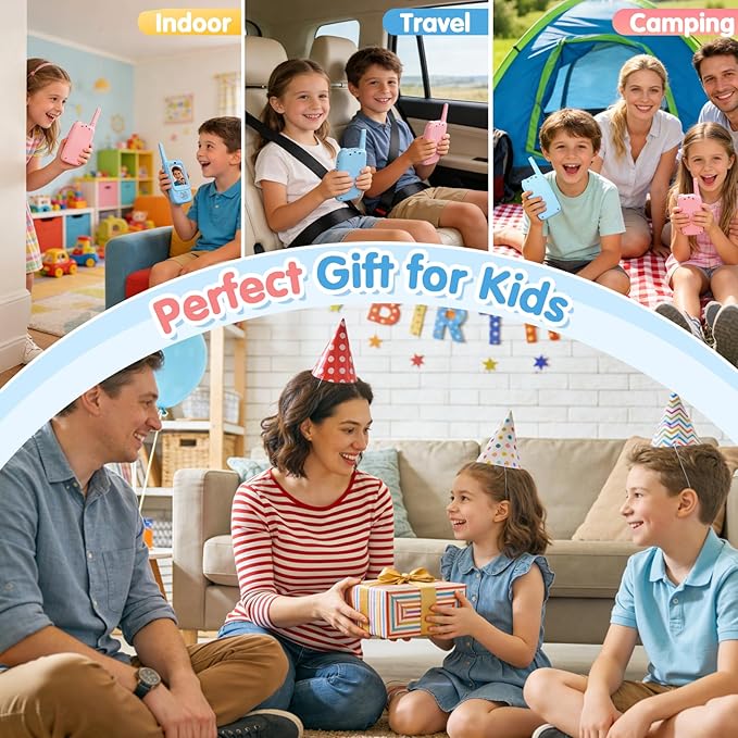 Video Walkie Talkies for Kids, 2 Pack Rechargeable Kids Walkie Talkies with Video Intercom Voice Changer, Indoor Outdoor Toy for Family Games, Camping, Hiking Gift for Boys Girls Ages 3-10 (Blue/Pink)