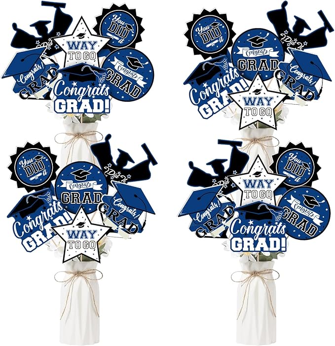 24Pcs Graduation Party Decorations Class of 2026, Graduation Centerpieces for Tables, 2026 Congrats Grad Party Centerpiece Stick Table Toppers for Graduation Party Supplies (Blue)