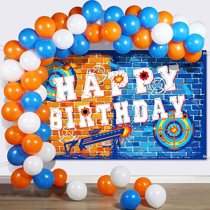 Irenare 62 Pcs Dart Battle Party Decorations - Happy Birthday Supplies with Gun Theme Banner, Tablecloth, Balloons for Kids