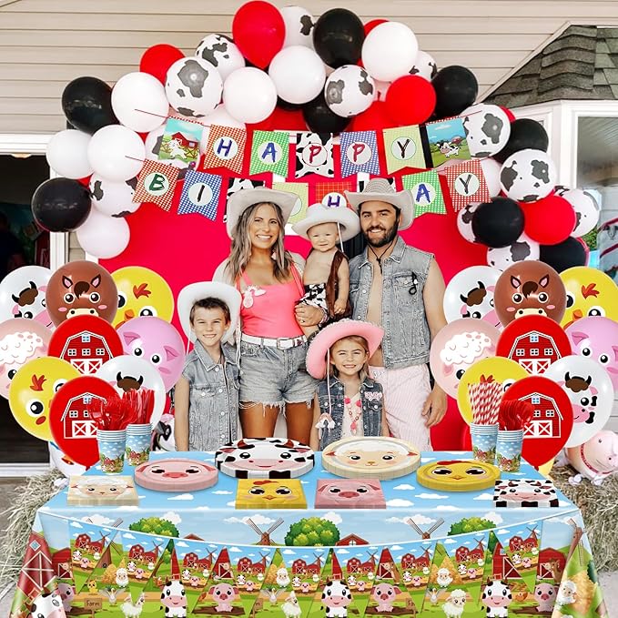 Farm Birthday Decorations -181 Pcs Farm Birthday Party Supplies serves 20, Farm Animal Tableware Set