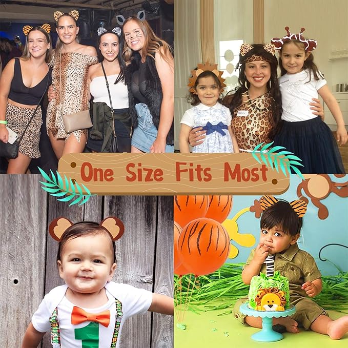 CiyvoLyeen Animals Ears Headbands Birthday Jungle Safari Zoo Party Favor Monkey Rhinoceros Elephant Hair Hoop for Kids