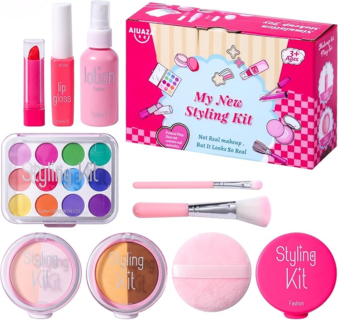 Children's Home Makeup Toy Set of 10, Liquid Free and Powder Free, Girl Dress-Up Toy, Kids Pretend Play，Toys for Girls Princess Birthday Gift Age 4 -12