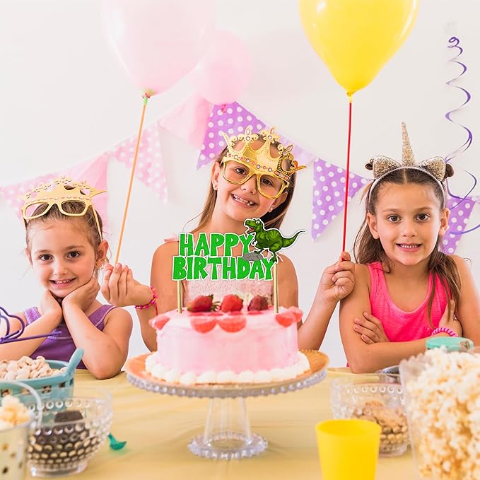 Dinosar Happy Birthday Cake Topper - Prehistoric Dinosaur Theme Design, Colorful Jurassic Style Party Cake Decoration for Birthday Celebration, Dessert Table Display, Photo Prop, Cake Centerpiece.