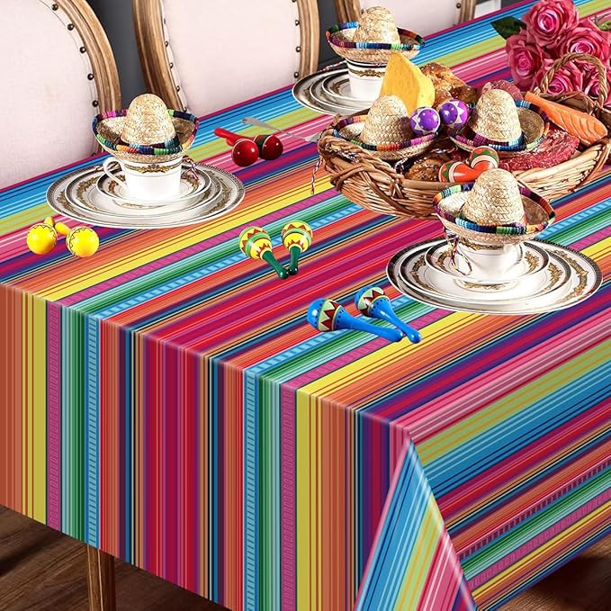 6Pcs Mexican Fiesta Striped Party Tablecloth Mexican Serape Tablecloths for Mexican Wedding Birthday Party Decorations Outdoor Indoor Party Supplies
