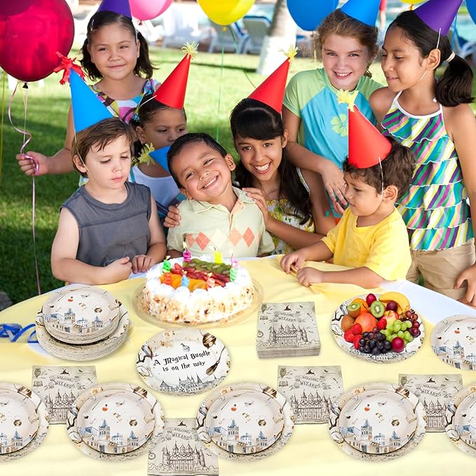 180PCS Magical Party Supplies Serve 60,Magical Wizard Paper Plates and Napkins Kit for Boys And Girls Happy Birthday Baby Shower Party,Includes Dinner and Dessert Plates, Napkins