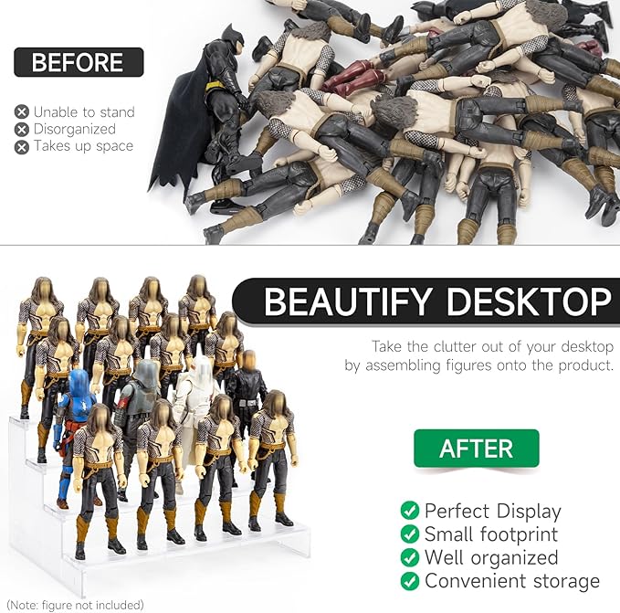 6 inch Acrylic Riser Display Shelf,Clear Action Figures Stands With PEG,4 Tier Toy Collectibles Organizer Compatible with 1/12 Scale Action Figure Toy (Only Fit For 6 inch SW Black Series Figure Toy-Clear)