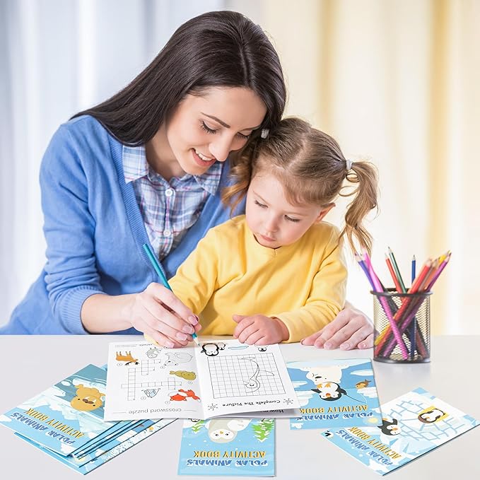 Dvbonike 24Pcs Polar Animals Activity Books for Kids Bulk Winter Mini Fun Games Coloring Book Party Favors Penguin Goodie Bags Stuffers for Christmas Birthday Classroom School Rewards Supplies