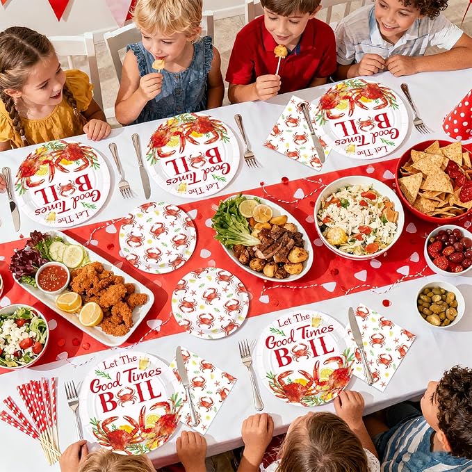 200Pcs Crab Party Decorations Crab Boil Plates and Napkins Red Crab Seafood Boil Disposable Tableware Sets for BBQ Picnic Cookout Gathering Carnival Birthday Party Supplies Serves 50