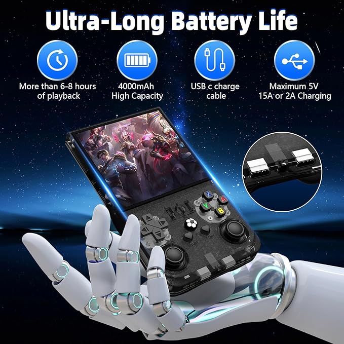 R36MAX Retro Handheld Game Console, 4.0 Inch IPS HD Screen Retro Gaming Console, Linux System, 30＋Emulator Games Retro Game Console, 4000mAh Battery, Built-in 64G TF Card, Black