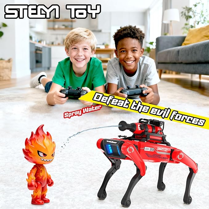 Robot Dog for Kids, Interactive STEM Pet with 20+ Actions, Fireman Version, Voice Command, 25m Range, Ideal Gift for Kids Age 6+