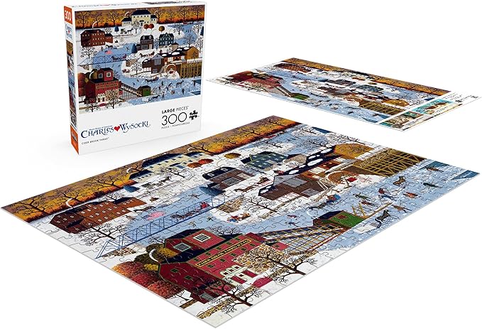 Buffalo Games - Charles Wysocki - Cider Brook Farms - 300 Piece Winter Jigsaw Puzzle - Larger Shapes - Great for Adults, Seniors, Kids, Festive Artwork for Families
