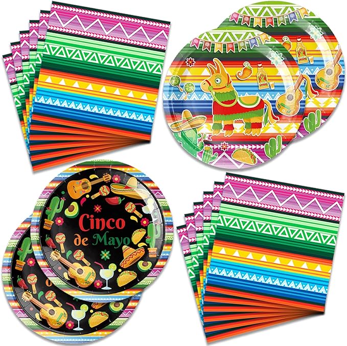40Pcs Fiesta Party Supplies - 20 Plates + 20 Napkins, Mexican Fiesta Birthday Party Decorations