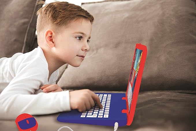 LEXiBOOK Spider-Man - Educational and Bilingual Laptop Spanish/English - Toy for Child Kid (Boys & Girls) 124 Activities, Learn Play Games and Music with Spiderman - Red/Blue JC598SPi2