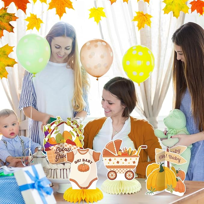 12 Pcs Fall Locally Grown Baby Shower Decorations Fall Honeycomb Centerpieces Pumpkin Corn Honey Acorn Farmers Market Baby Shower Table Topper Decoration for Birthday Party Favors Supplies