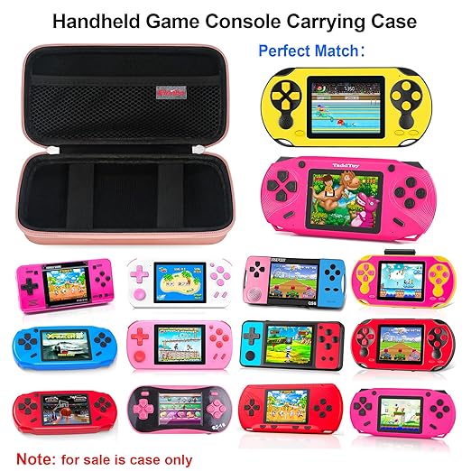 Elonbo Carrying Case for TaddToy/WELLST·G/Beijue/FAMILY POCKET/CCTU/X- JOYKIDS/GREENCREEK/Beico/KAVOYI/GuaiyeyeAP/TEBIYOU Handheld Game Console, Portable Electronic Gaming Player Bag, Gold