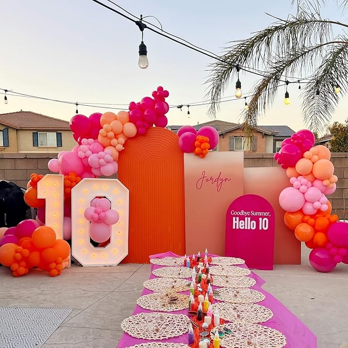 Pink Orange Party Decorations,Hot Pink Gold Birthday Decorations Happy Birthday Banner Cake Topper Star Heart Foil Balloon for Girls Women Kids Party Decor