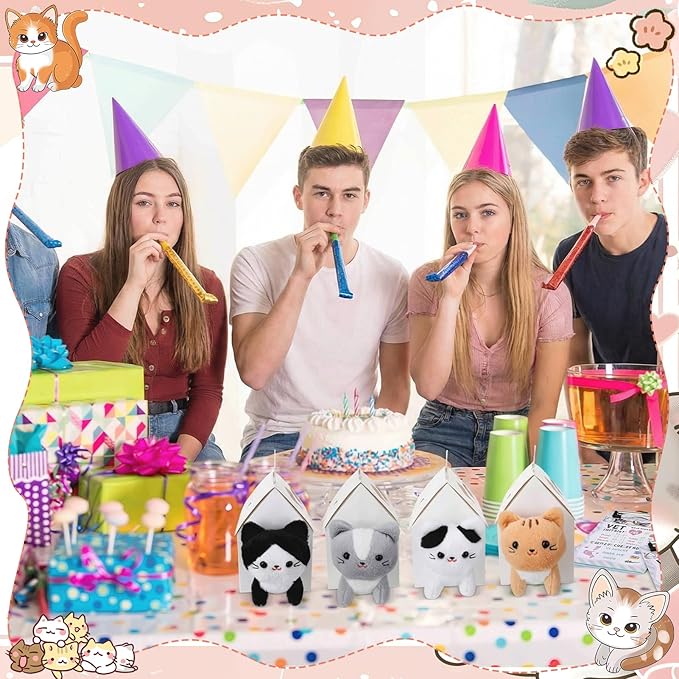 115 Pcs Adopt a Cat Party Favors Pet Adoption Station Package Include 10 Mini Plush Cats 10 Boxes and 95 Adopt a Cat Supplies for Birthday Party Gifts