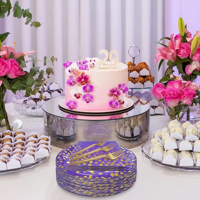 Purple and Gold Party Decorations for 35 Guest 7",Birthday Plates and Napkins Party Supplies,Purple Paper Plates Napkins for Wedding,Graduation