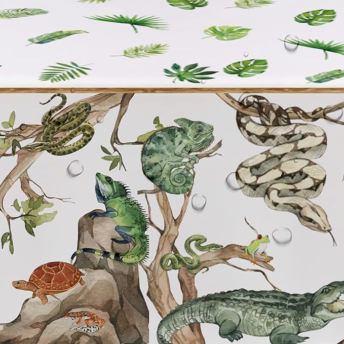 Reptile Birthday Party Supplies Tablecloth - Disposable Decorations Tablecover, Jungle Swamp Animal Lizard Snake Birthday Party Decorations Table Cloth - 4 Pack (54in x 108in)