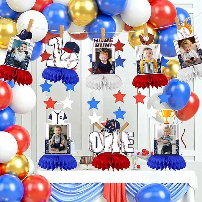 Baseball 1st Birthday Decorations, Rookie of The Year 1st Birthday Decorations Honeycomb Centerpiece for Table, Baseball 1st Birthday Decorations for Boys Photo Table Centerpiece Party Supplies