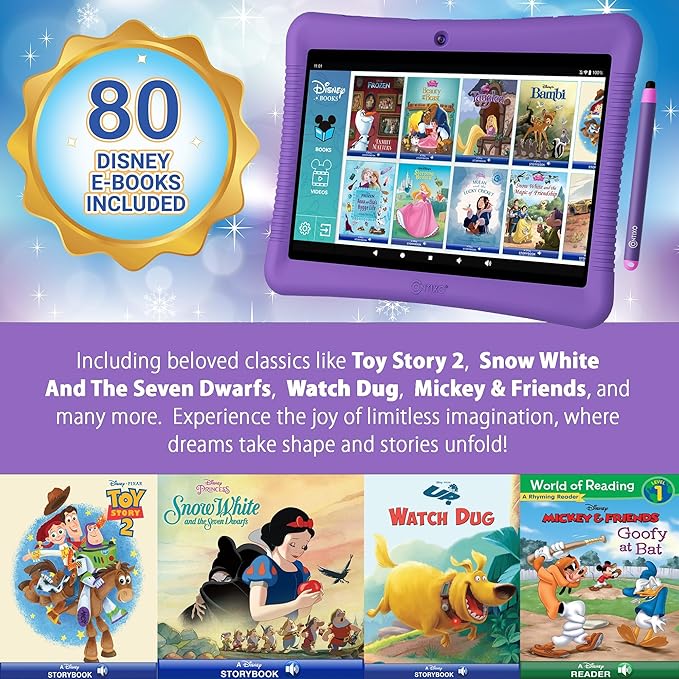 Contixo K102 10" Android Tablet and KW1 Kids Smartwatch - 32GB, Includes 80+ Disney Storybooks, Educational Watch with Games, Camera, Music Player, Alarm, Customizable Wallpaper, Purple