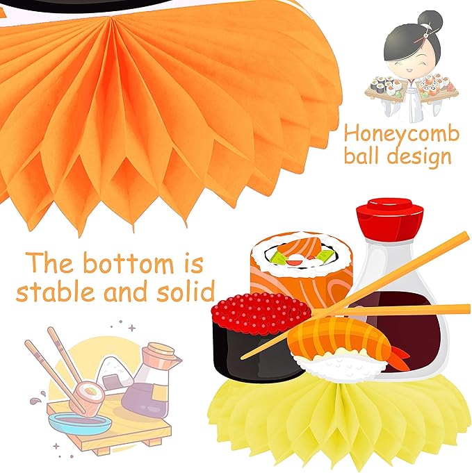 Sushi Honeycomb Centerpieces Japanese Sushi Party Decorations Sushi Birthday Party Table Centerpieces for Let's Roll Sushi Baby Shower Supplies