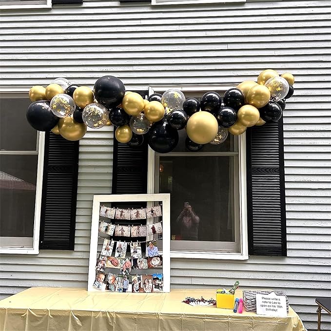 Black and Gold Confetti Balloons, 12 Inch Black Metallic Gold Latex Black Golden Helium Balloons for Wedding Birthday Anniversary New Year Party Celebration Decorations Is-02