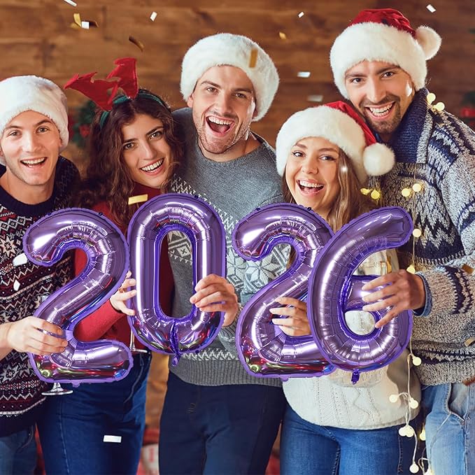 KALOR 16 Inch 2026 Purple Foil Number Balloons, 2026 New Years Decorations for 2026 Happy New Year Eve and Graduations Party Supplies