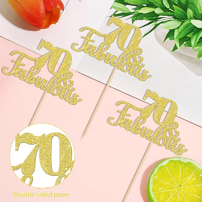 12 PCS 70 and Fabulous Centerpiece Sticks Double Sided Happy 70th Birthday Table Flower Centerpieces Sticks Cheers to 70 Floral Decorations for 70th Birthday Anniversary Party Supplies Gold