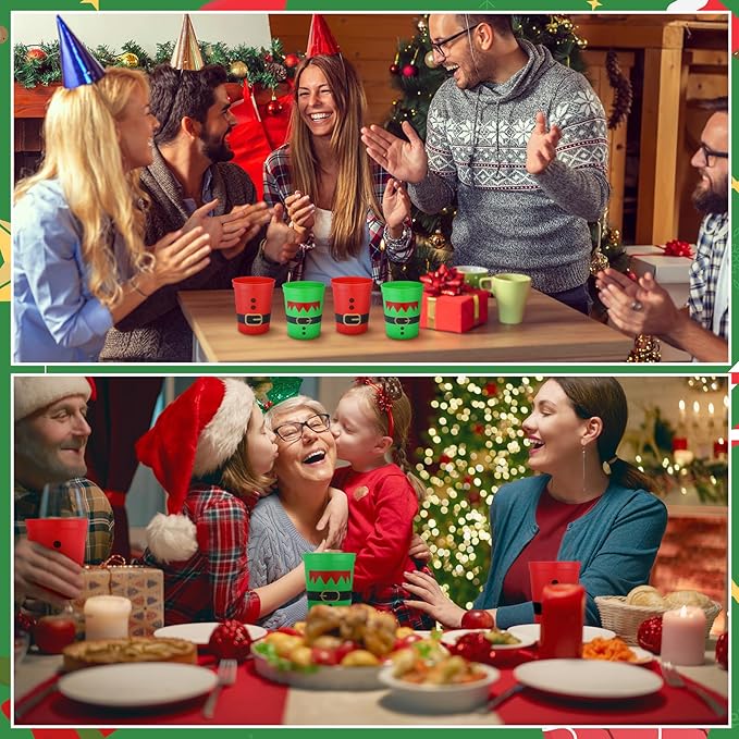 Norme 24 Pcs Christmas Santa Cups Bulk Red and Green Reusable Plastic Cups 16 oz Christmas Party Supply Santa Drink Table Supply for Xmas Family Dinner Housewarming