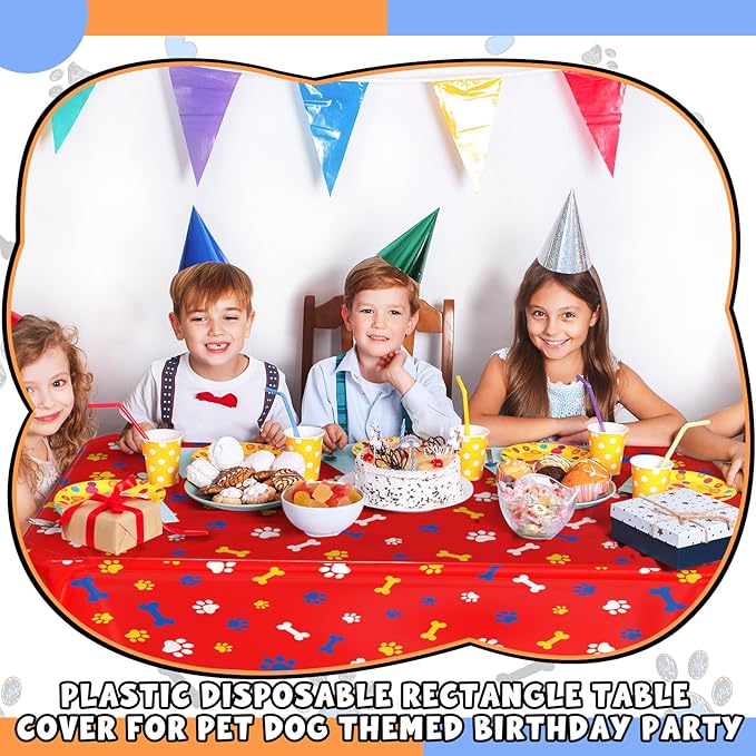 4 Pack Puppy Dog Pet Paw Print Plastic Tablecloth 54 x 108 Inches Dark Blue Yellow Red Table Cover Paw Print Disposable Rectangle Table Cover for Pet Blue Dog Birthday Party Supplies