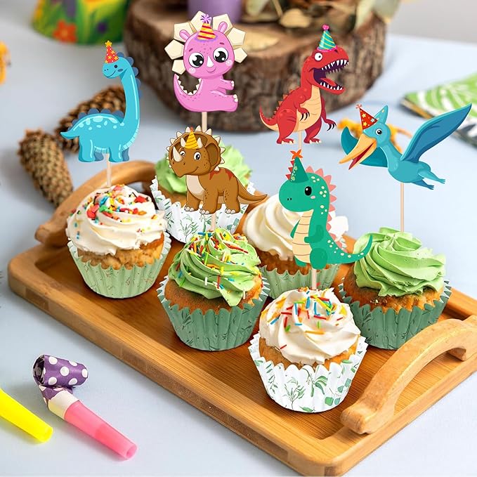 24Pcs Dinosaur Cupcake Toppers Baby Cute Roar Dinosaurs Cupcake Picks Dino Cake Decorations for Kids Boys Dinosaur Theme Birthday Baby Shower Party Decorations