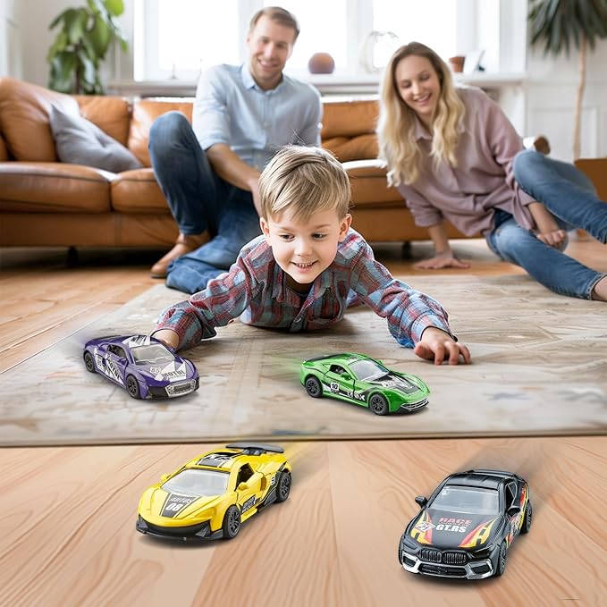 KIDAMI Racing Pull Back Cars for Kids, Die Cast Metal Toy Cars with Door Openable, Mini Sports Car Vehicles Pack Playset for Boys Girls Toddlers
