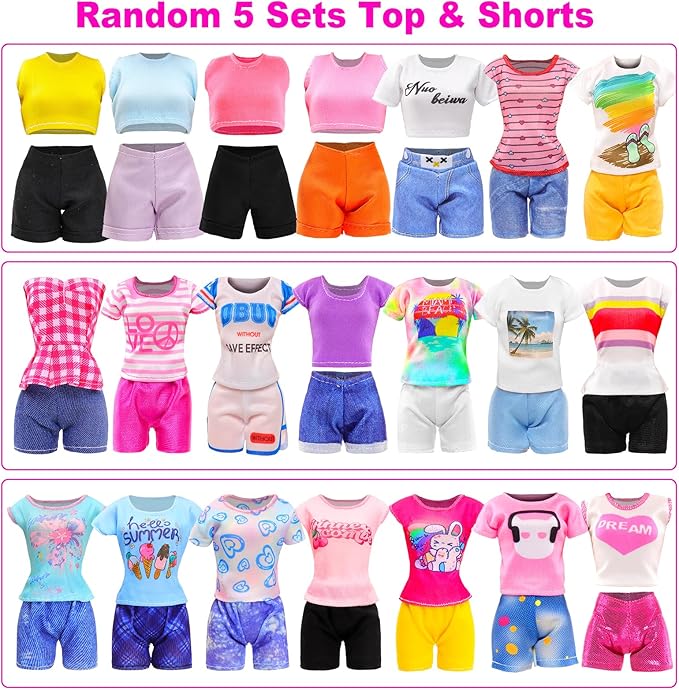 BARWA 30 PCS Doll Clothes and Accessories Casual Sport Sweet Outfits Pajamas Top and Pants Shorts High Heel Flat Shoes for 11.5 Inch Girl Doll