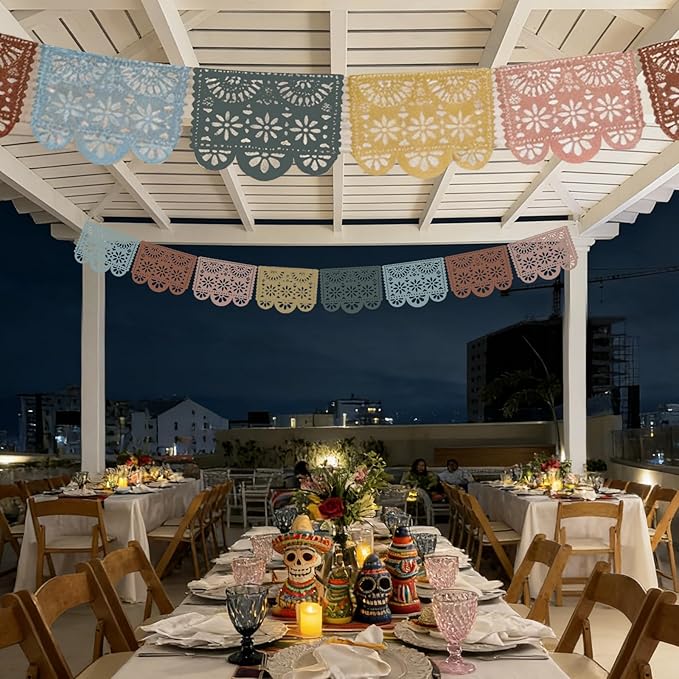 Whaline 5 Pack Mexican Fiesta Hanging Banner Decoration 95Ft Boho Color Cielito Lindo Papel Picado Plastic Bunting Garland for Wedding Baby Shower Cinco De Mayo Fiesta Birthday Party Supplies