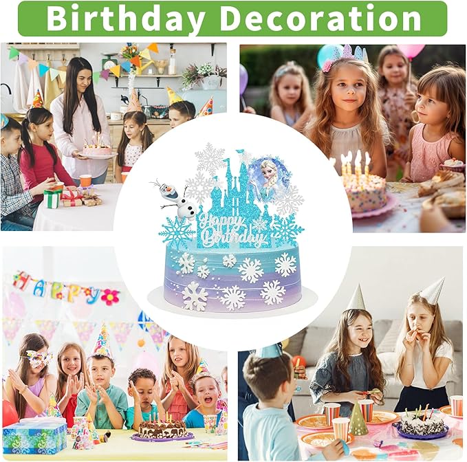 8 Pcs Cute Anime Birthday Cake Toppers, Snow Theme Princess Cake Decorations for Ice Party Supplies