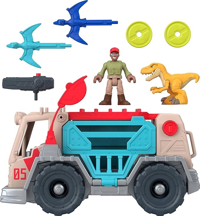 Fisher-Price Mattel Imaginext Jurassic World Trek ‘N Transform Toy Vehicle Play Set with Dinosaur, 3-inch Action Figure & Projectile Launcher with Projectiles