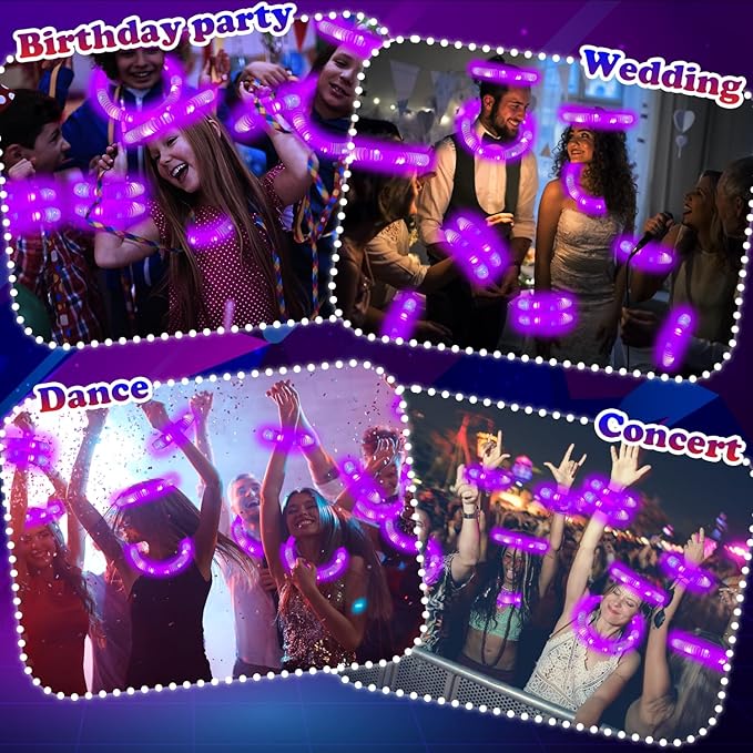 Purple Glow Sticks Pop Tubes, 24PCS Mardi Gras Parade Throws Party Favors, Light Up Necklaces & Bracelets Accessories Decorations, Glow Birthday Wedding Carnival Easter Party Supplies for Kids Adults