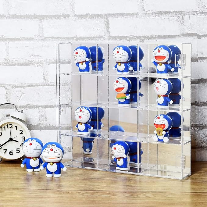Ikee Design Premium Acrylic Display Case with Mirrored Back, Clear Wall Mounted or Desktop 12 Compartments Display Cabinet Shelves for Collectibles, Small Pop Figures, Jewelry, 10.7 W x 2 D x 10 H in