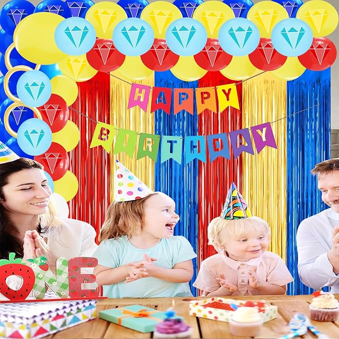 24Pcs Cartoon Hedgeho Birthday Party Decorations, Red Blue Yellow 3.3x8.2ft Tinsel Foil Fringe Curtains Banner and Balloons for Anime Theme Birthday Decorations Boys and Girls Party Supplies