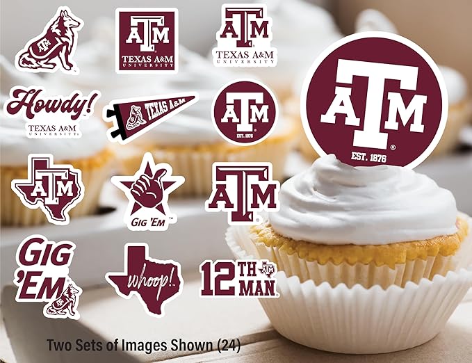 Texas A&M Cupcake Topper Party Supplies for Football, Birthday, Graduation Party Decorations (24 Pieces) (Texas A&M)
