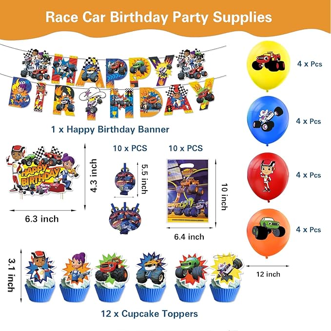 133 Pcs Monster Truck Birthday Party Supplies,Included Banner,Gift Bag,Party Blowers,Tablecloth,Cake Topper,Cupcake Toppers,Plates,Balloon,Racing Car Tableware Set for Boy Truck Party Decorations