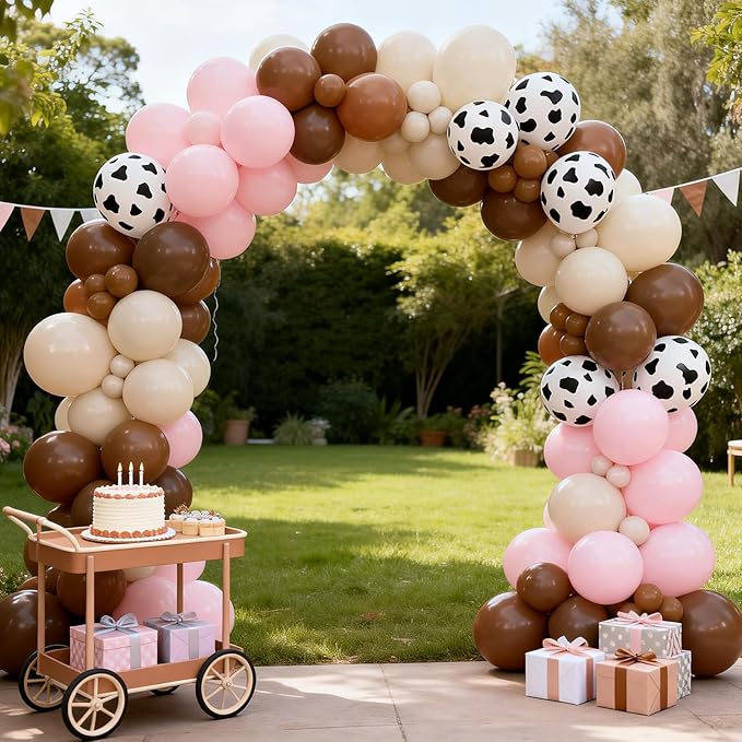 FunHot Pink Cow Balloons, 50 Pcs Pink Brown Balloon, Cowgirl Balloons, 12 Inch Ivory Cow Printed Helium Balloon for Birthday Girls Baby Shower Cow Themed Western Farm Rodeo Cowgirl Party Decorations