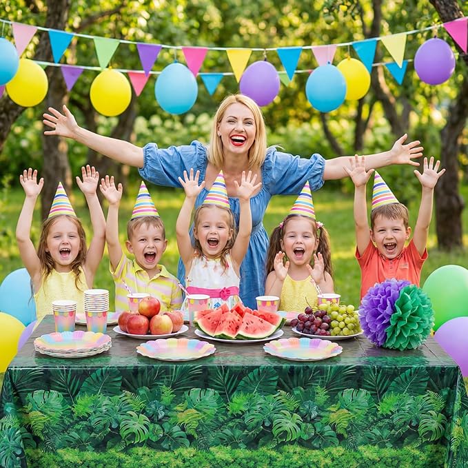 3 Pack Forest Path Tablecloths, 54 x 108 Inch Safari Jungle Table Cover Disposable Dinosaur Themed Tablecloth Waterproof Woodland Party Table Cloth for Birthday Baby Shower Picnic Camping Party Decor