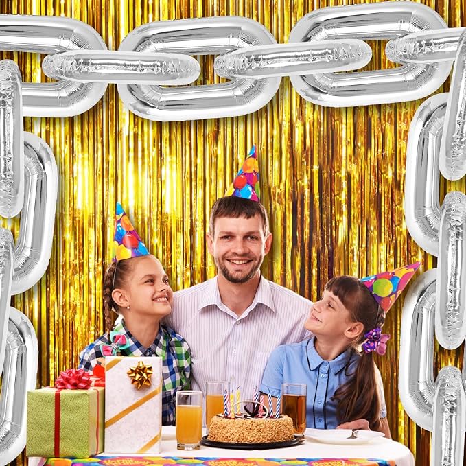 24 Pcs Giant Silver Chain Balloons Garland, 16 Inch Foil for 80s 90s Party Decorations, Birthdays, Weddings, Graduations, Hip Hop Retro Theme Party Supplies