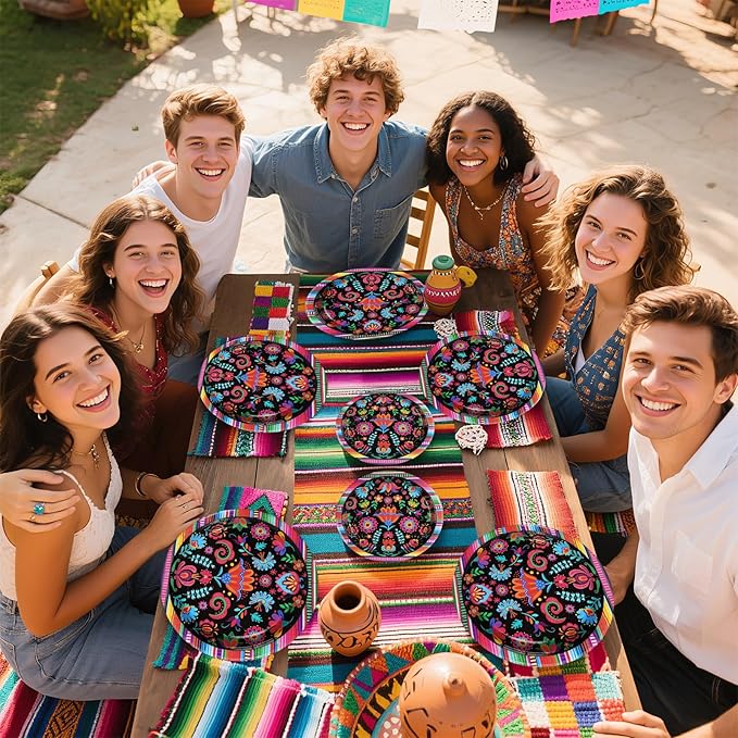 Grencian 200Pcs Mexican Party Decorations Colorful Mexico Floral Plates and Napkins Sets Mexicanos Birthday Decorations for Mayo Taco Holiday Wedding Ponchos Party Supplies Serves 50
