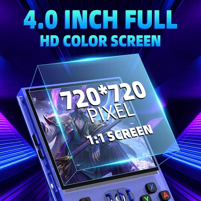 R36MAX Retro Handheld Game Console,64GB Open Source System Support 30+ Emulator Console,4.0 Inch IPS Screen Retro Gaming Console,4000mAh Battery,Video Game Console for Christmas-Transparent Blue